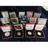 Fourteen boxed silver proof £2 coins from the Royal Mint with COA celebrating a wide variety of