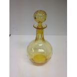 Whitefriars Golden Amber Decanter and original blown stopper both with verticle optical ribbing
