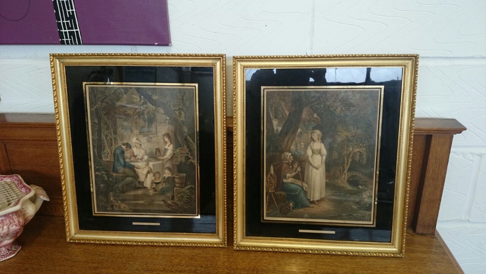 Pair of Gilt Framed Prints 'Parental Affection' 'Lavinia & Her Mother' on Black Mounts