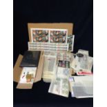 Large volume of mint and first day cover stamps. Also some large sheets of mint stamps.