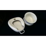 Two enamel potties, and a Ker Swedish enamel potty