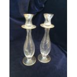 Pair of Murano Glass candlesticks clear glass with blown optic effect & gilt edging c.1930's -