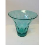 Sturat Art Deco flared optic moulded emerald glass vase 215 mm c.1930's £20 -£30