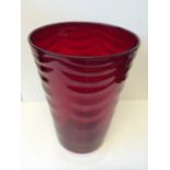 Large Whitefriars ruby wave ribbed tumbler vase the shape designed by Marriott Powell 285 mm c.