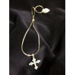 Silver necklace with silver and turquoise enamel cross pendant