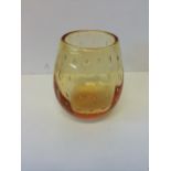 Whitefriars Golden Amber glass lobed ovoid encased bubble vase designed by William Wilson c1940