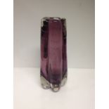 Whitefriars lobed tapering encased bubble vase Aubergine Glass cased in clear designed by Geoffrey