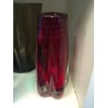 Whitefriars lobed tapering encased controled bubble vase Ruby Glass cased in clear designed by