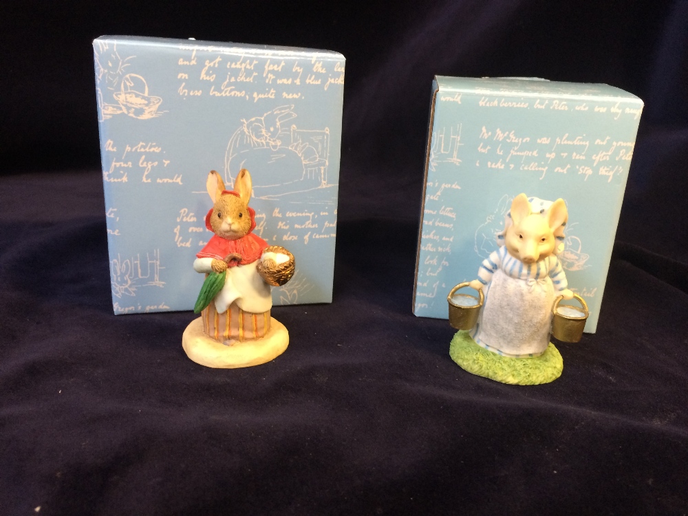 Two Boxed Beatrix Potter Figures by Border Fine Arts Mrs Rabbit and Aunt Pettitoes