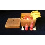 Red & White chess pieces in Barraclough & Sons original box.