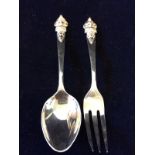 Siam 4" silver teaspoon and fork with decorated handle