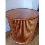 Pair of cherry wood side tables with roller shutter opening by Malofancon.