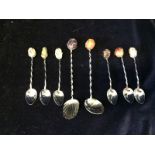 6 Twisted stem Lebanese Coffee Spoons, with stone tops and two matching sugar spoons