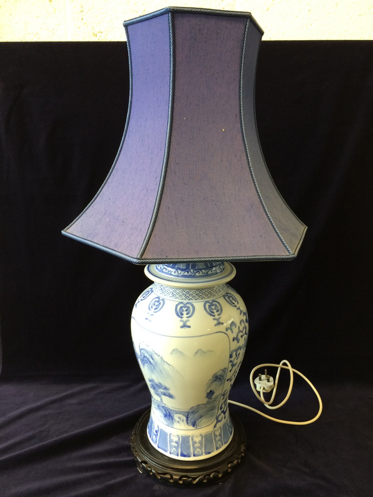 Oriental blue and white lamp base and shade