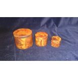 Three nesting Yew miniature round boxes