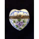 Blue and White floral box heart  with a butterfly clasp Peint Main Limoges France 87