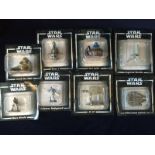 Eight Large Die Cast De Agostini Star Wars Fiures to include Grevious Bodyguards, Max Rebo, Slave 1,
