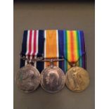 WORLD WAR ONE MM GROUP OF THREE, Military Medal, British War Medal and Victory Medal awarded to