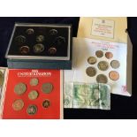 Three royal mint coins sets brilliant unc. 1985 folder 7 coins, 1986 folder 8 coins, 1986 boxed 8