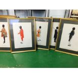 Five framed prints of state dress.