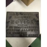 A cast iron Great Western Railway sign