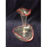 Late Victorian Epergne Vase Clear Crystal with finely applied cranberry rim