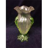 Kralik Bohemian Glass Art Nouveau Vase clear trailed and applied with green glass c.1900 22cm High