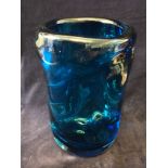 Whitefrars Glass cased blue Knobbly Vase designed by Willaim Wilson & Harry Dyer c.1964 H 22cms