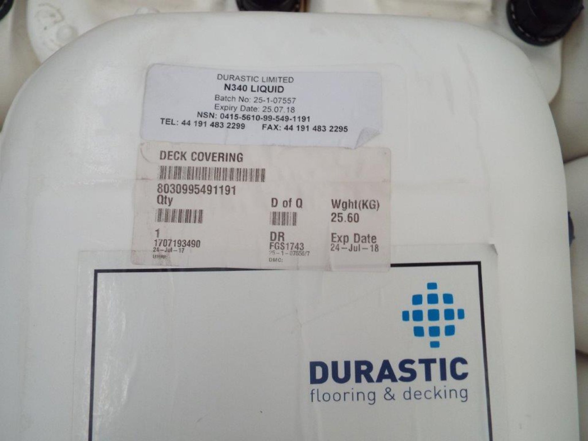 32 x Unissued 25Kg Tubs of Durastic N340 Deck Covering - Image 2 of 3