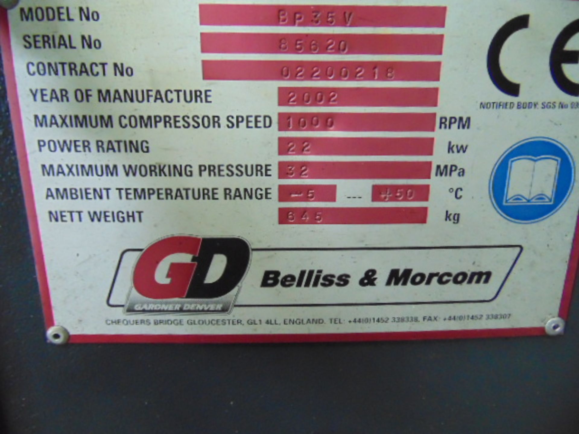 Belliss and Morcom BP35V High Capacity High Pressure Breathing Air Compressor Unit - Bild 9 aus 11