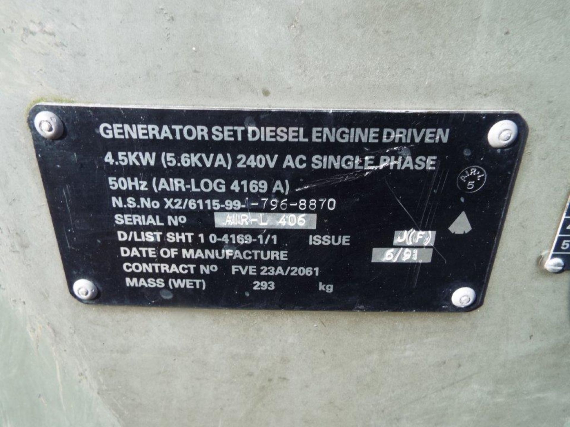Lister Petter Air Log 4169 A 5.6 KVA Diesel Generator - Bild 12 aus 14