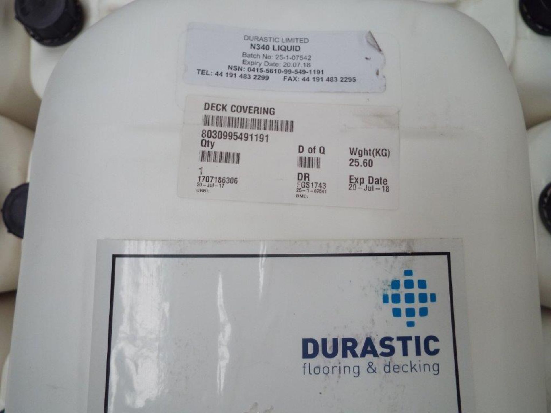 16 x Unissued 25Kg Tubs of Durastic N340 Deck Covering - Image 2 of 3