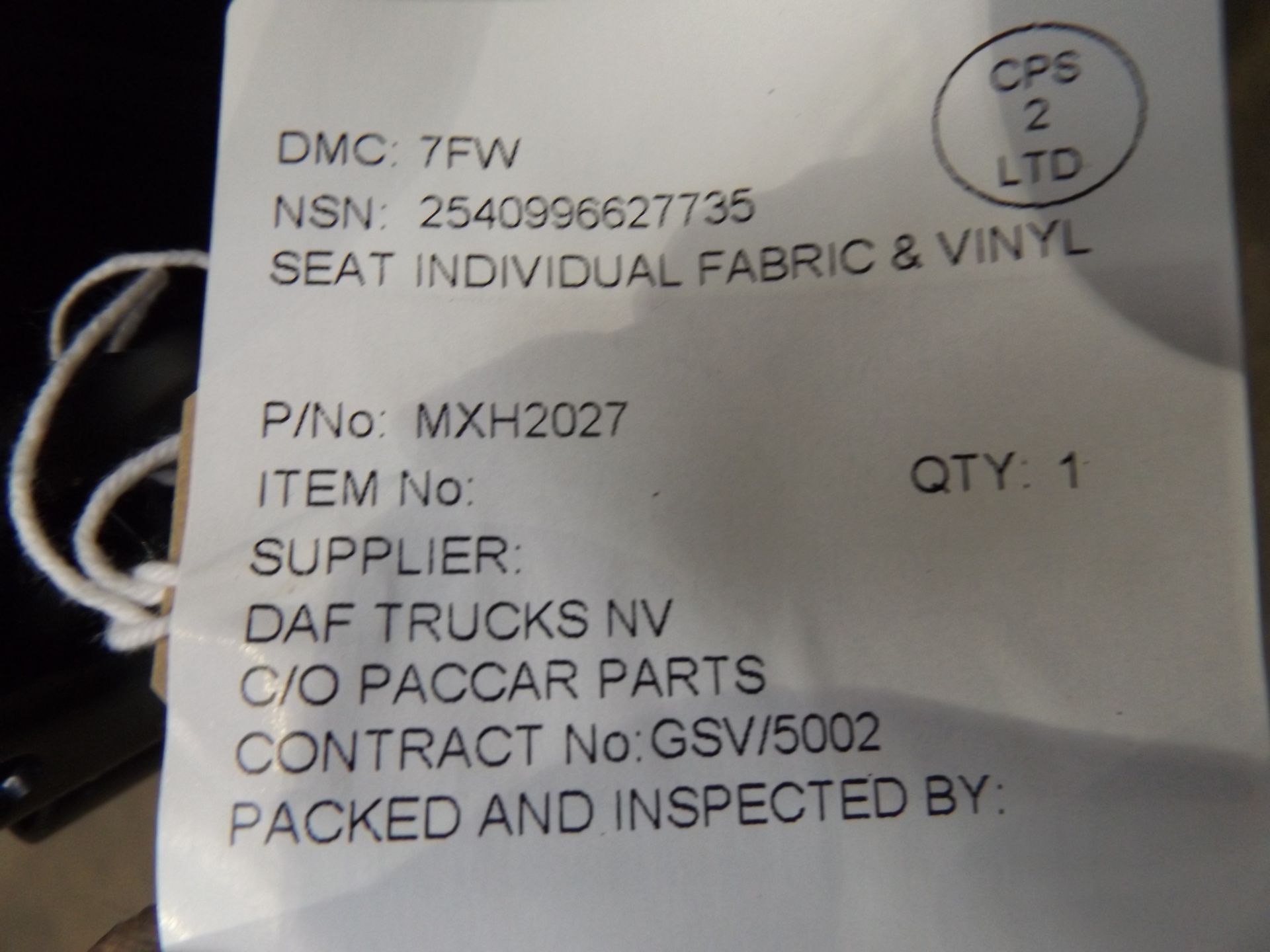 DAF Vehicle Operators Seat P/No MXH2027 - Image 10 of 11