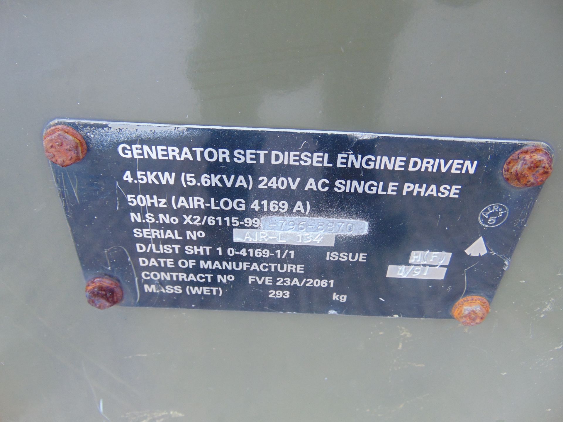 Lister Petter Air Log 4169 A 5.6 KVA Diesel Generator - Bild 11 aus 15