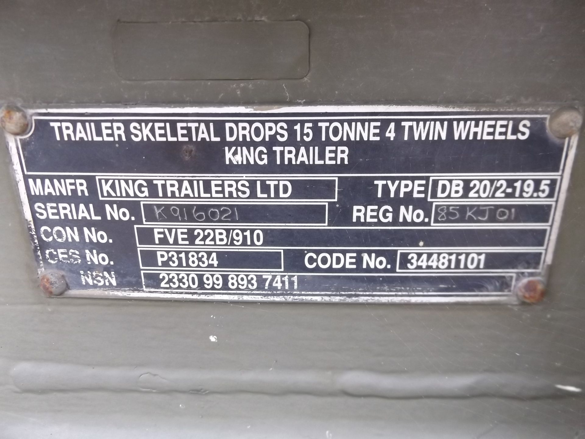 King DB 2 Axle 15 Tonne Skeletal drops/skip/container Trailer - Image 11 of 12