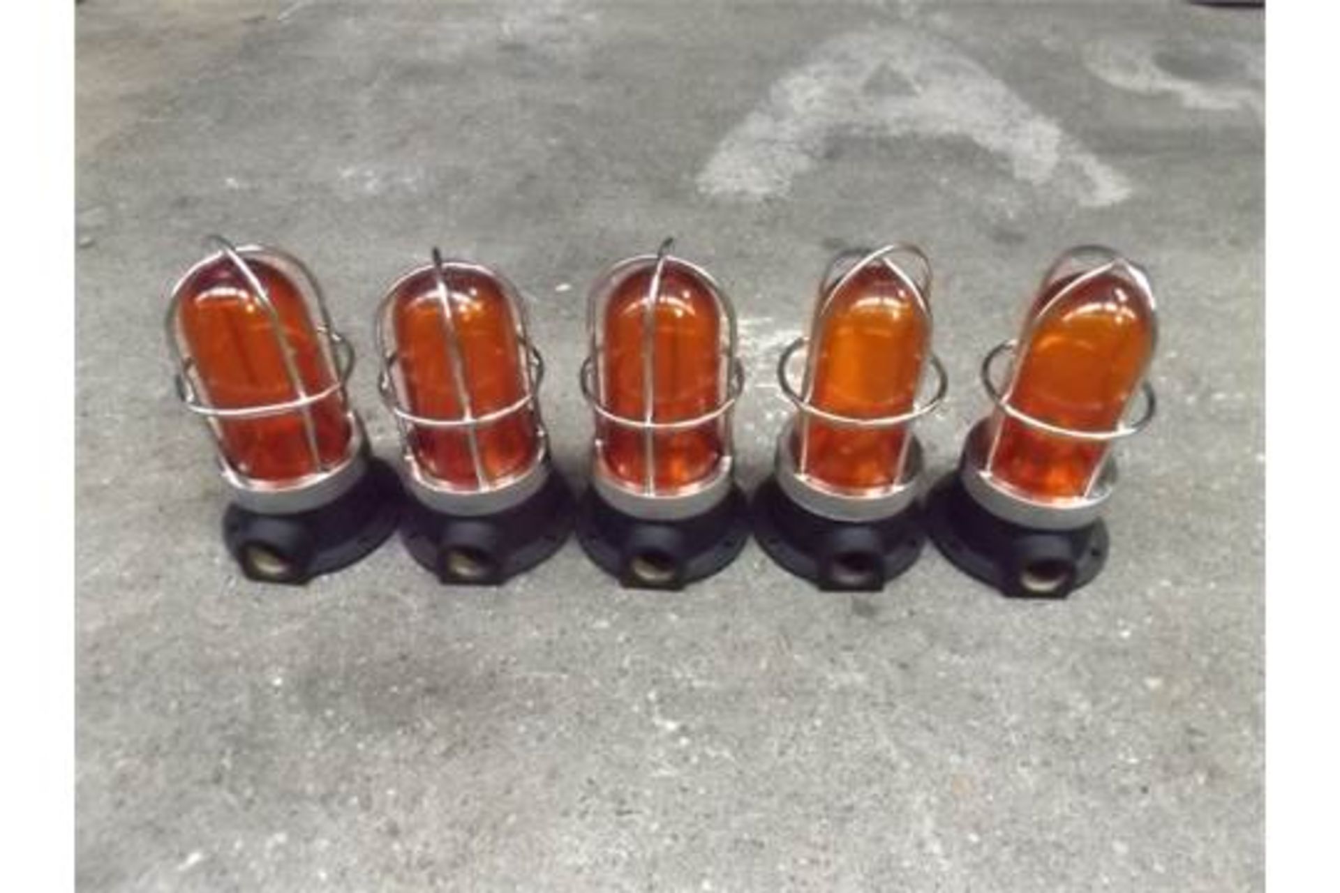 5 x Vintage Royal Navy McGeoch Marine Cage Amber Passageway Lights