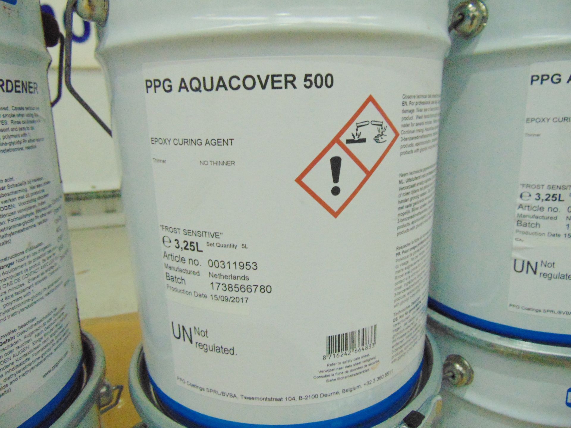 4 x Unissued PPG Aquacover 500 2 Pack 5L Epoxy White Gloss Top Coat - Image 3 of 3