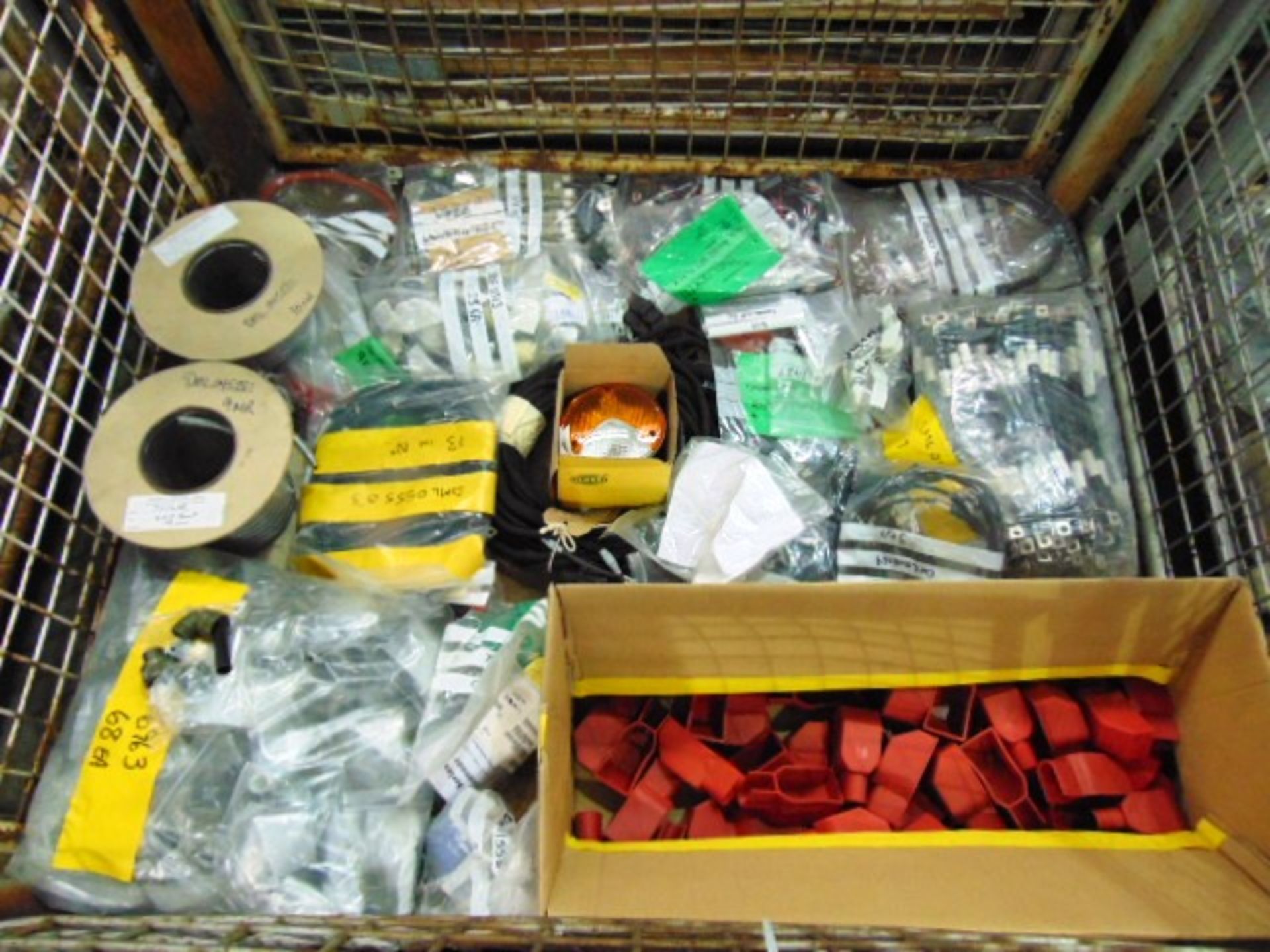 Mixed Stillage of Electrical Eqpt, Cable Reels, Power Sockets, Earth Leads, Terminal Covers etc
