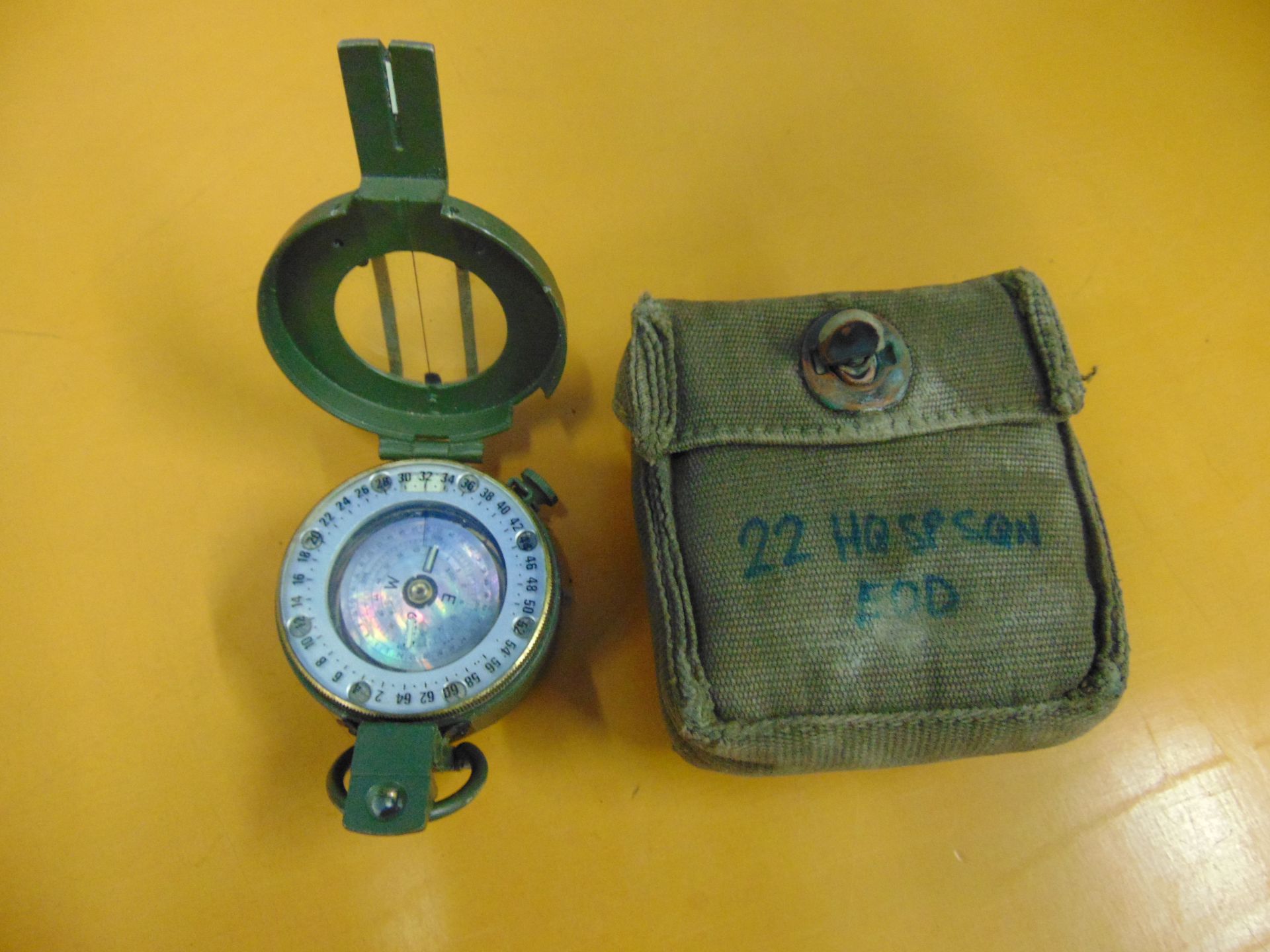 Genuine British Army Stanley Prismatic Marching Compass complete with webbing pouch