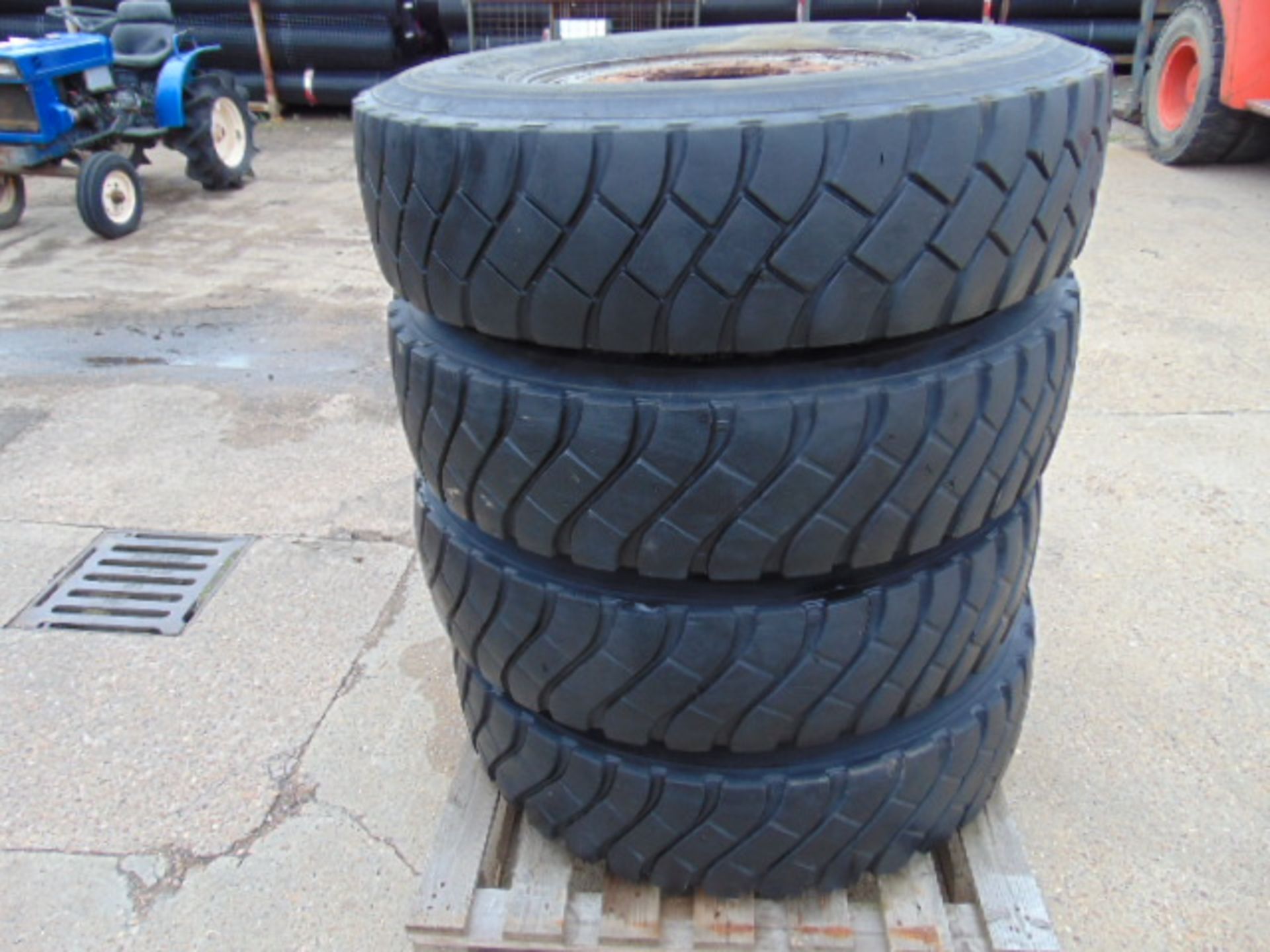 4 x Goodyear 12.00 20 Tyres complete with 8 stud rims - Image 4 of 5