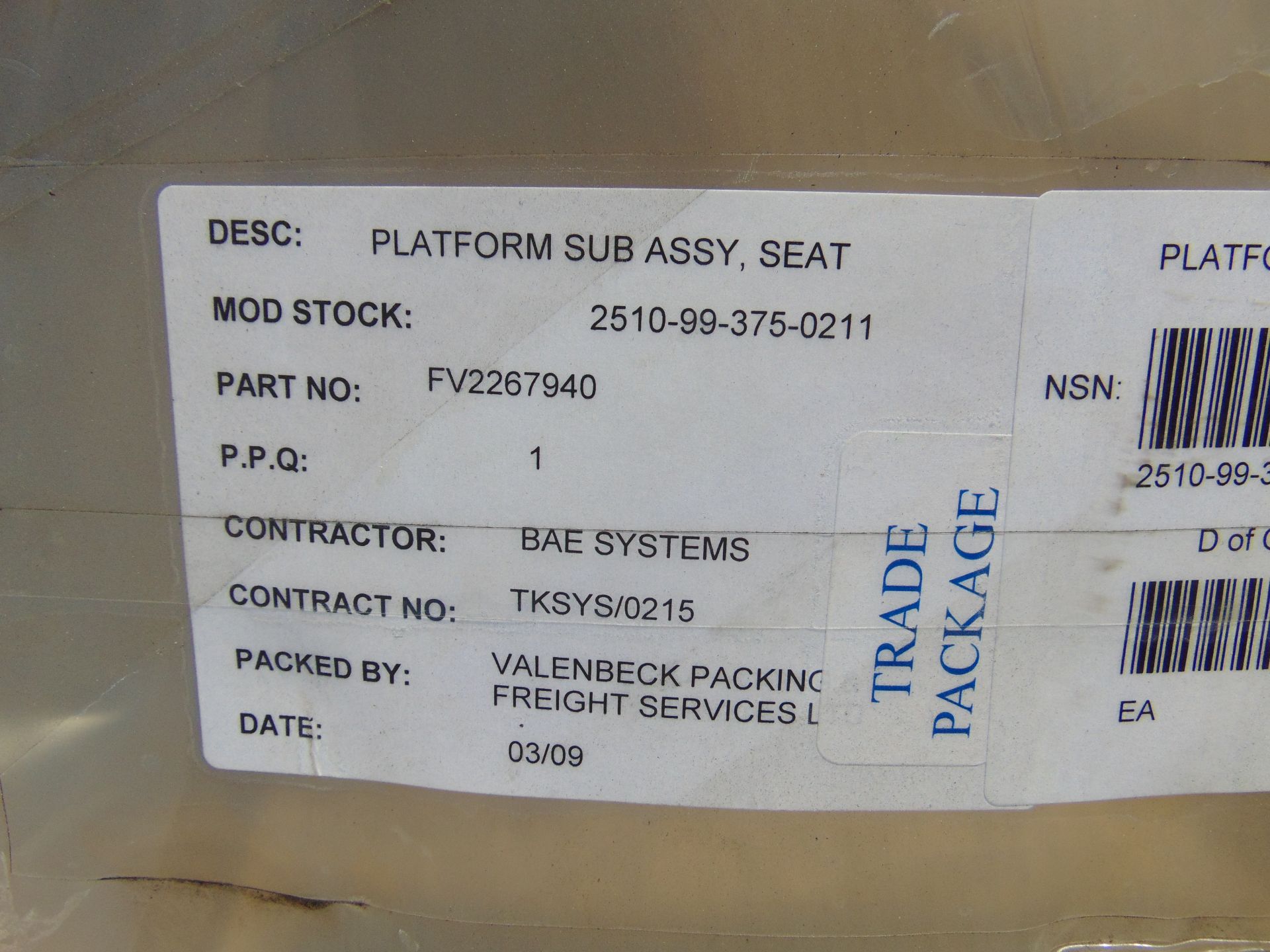 FV Seat Platform Sub Frame P/No FV2267940 - Image 7 of 7