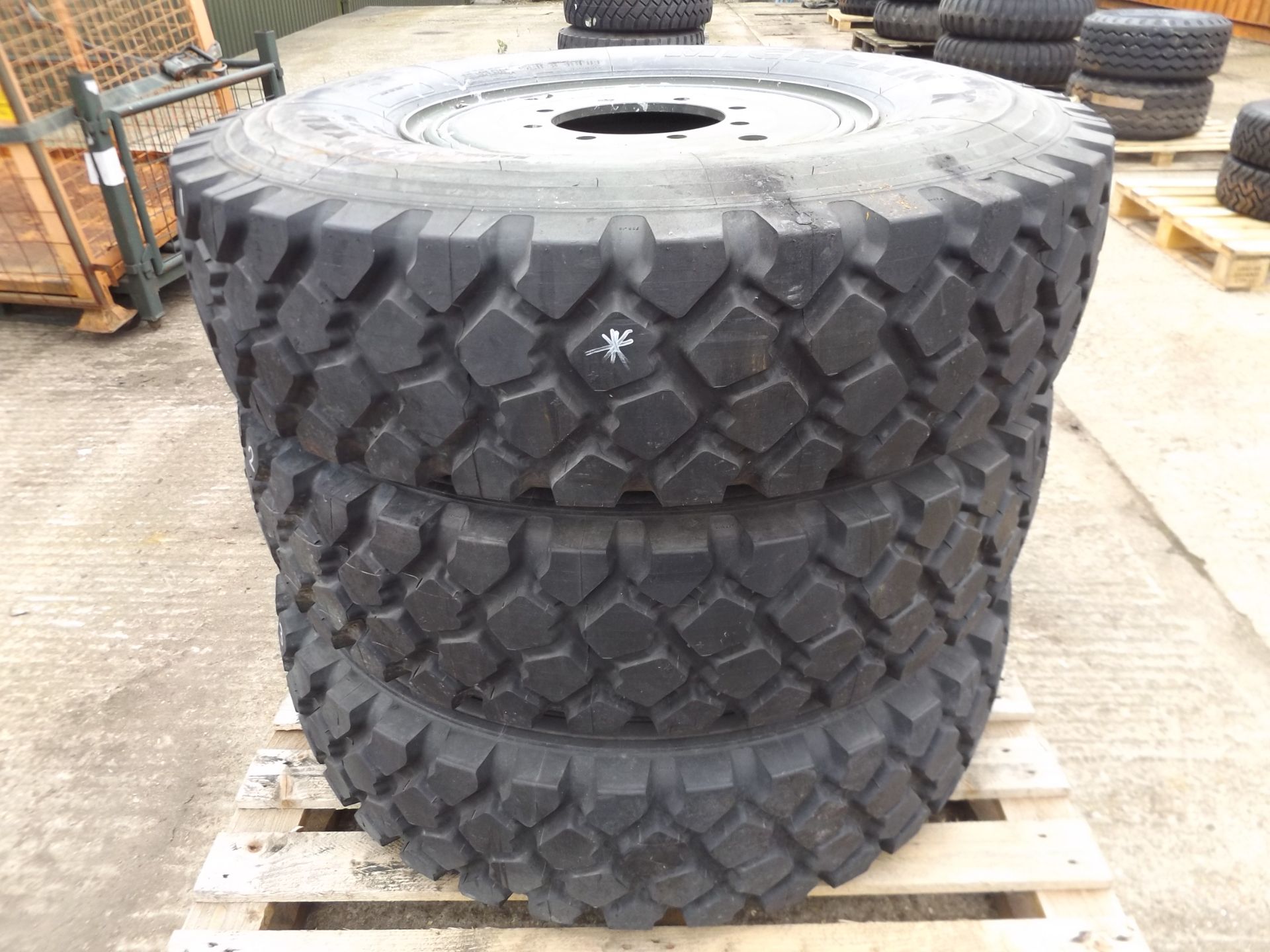 3 x Michelin 12.00 R20 XZL Tyres complete with 8 stud rims