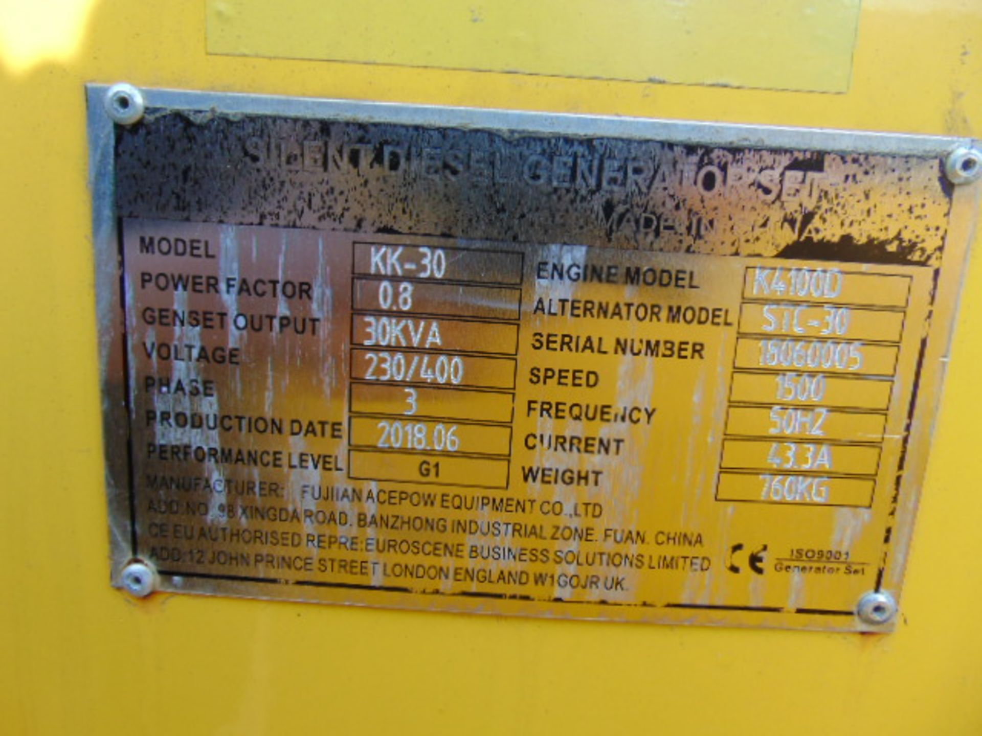 UNISSUED WITH TEST HOURS ONLY 30 KVA 3 Phase Silent Diesel Generator Set - Image 15 of 16