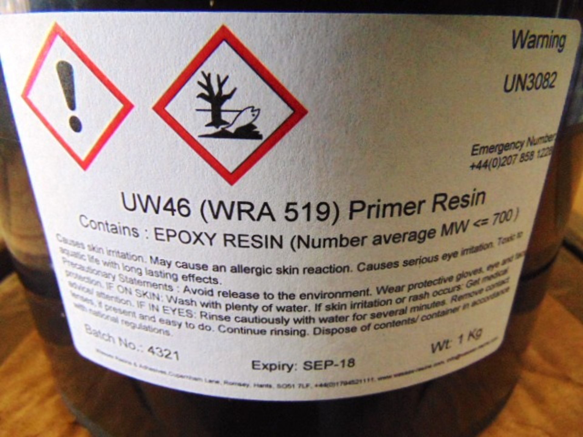 7 x Unissued Cans of UW46 (WRA519) Epoxy Resin - Image 3 of 5