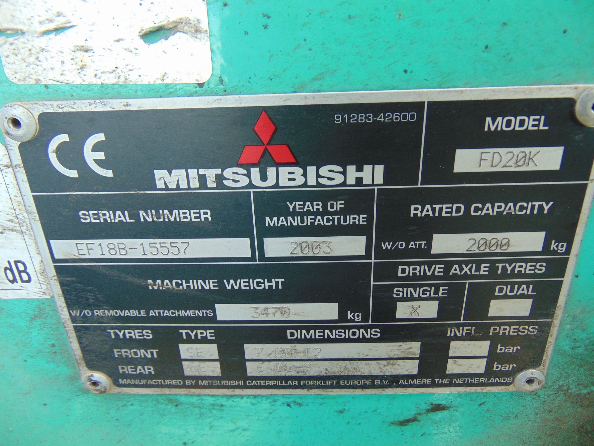 Mitsubishi FD20K Counter Balance Diesel Forklift - Image 16 of 16