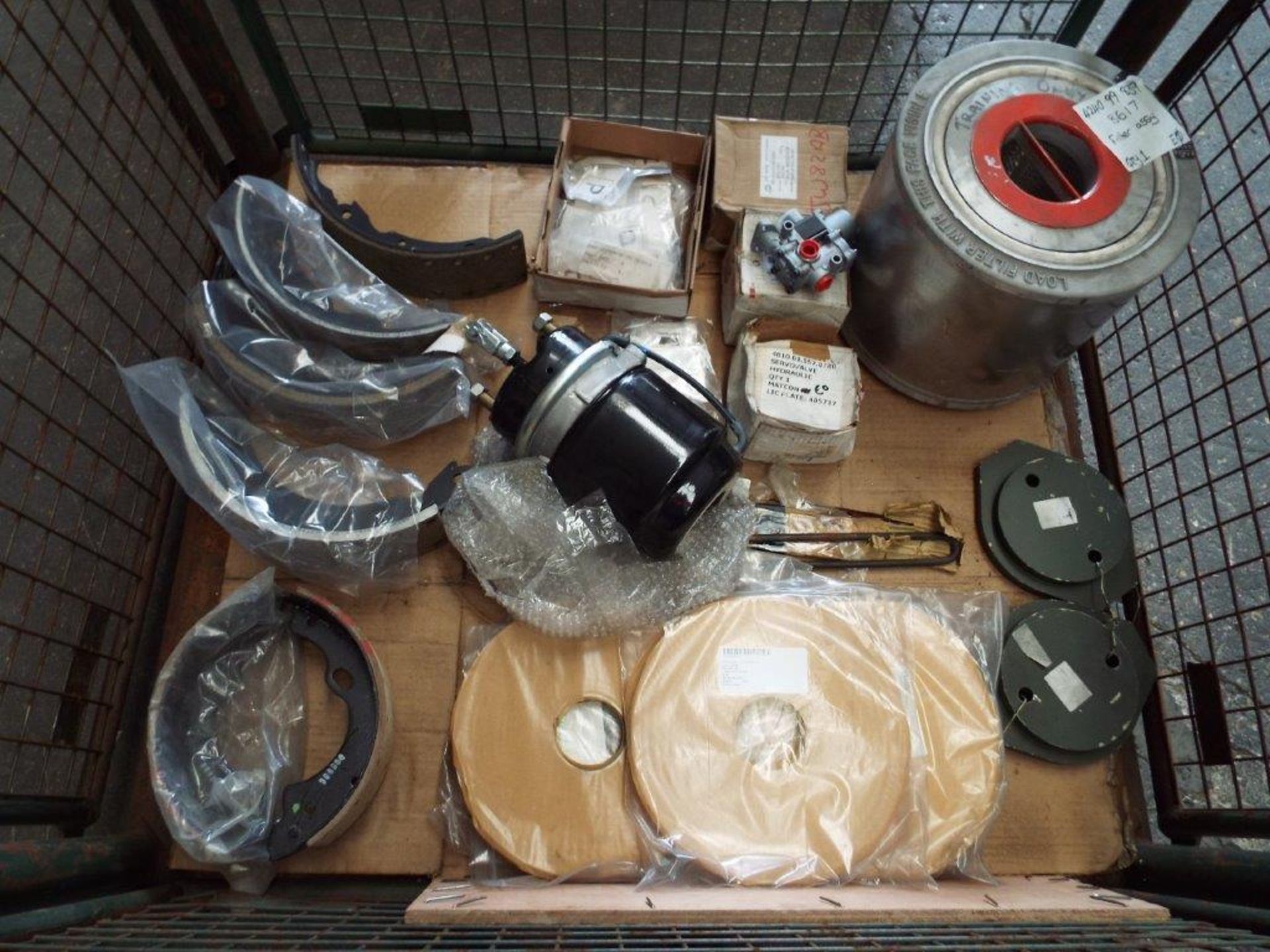 Mixed Stillage of Bedford, Warrior, Mastiff, Trailer etc Parts inc Brake Shoes, Servo Valves etc