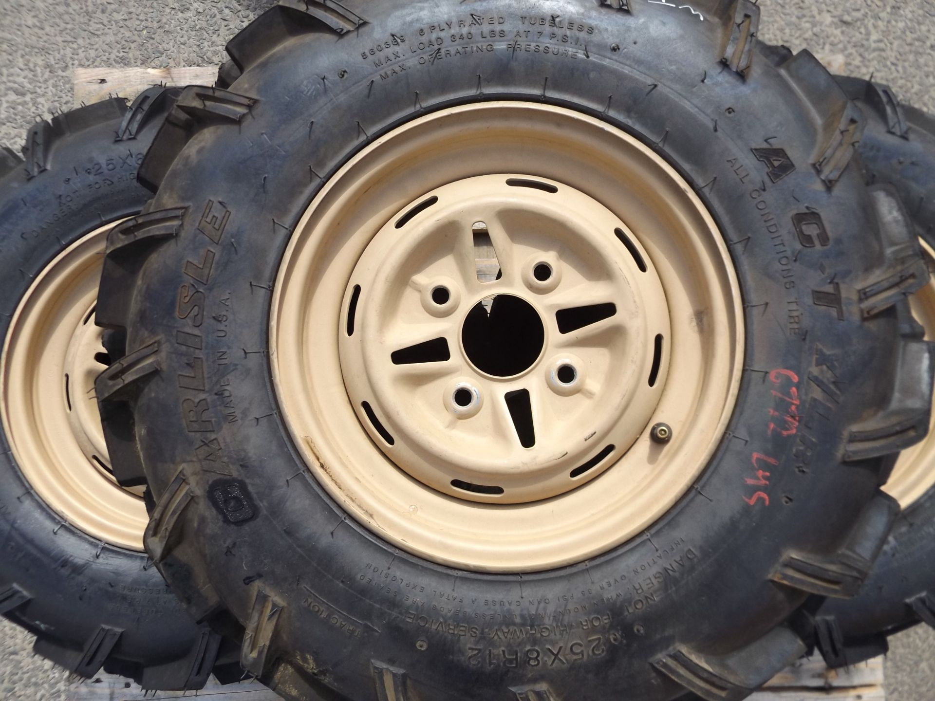 5 x Carlisle ACT 25x8R12 ATV Tyres complete with rims - Image 2 of 7