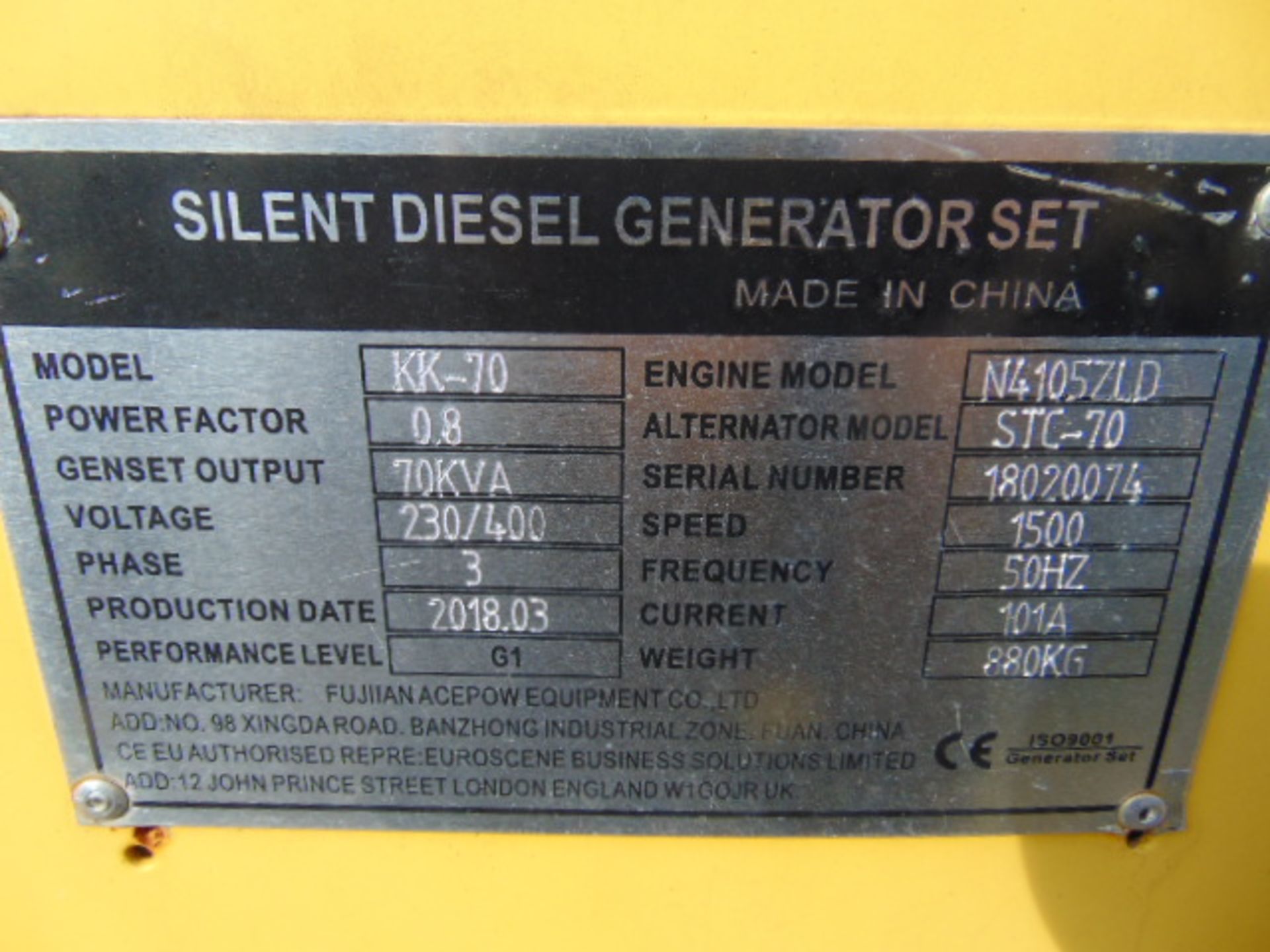 UNISSUED WITH TEST HOURS ONLY 70 KVA 3 Phase Silent Diesel Generator Set - Bild 15 aus 16