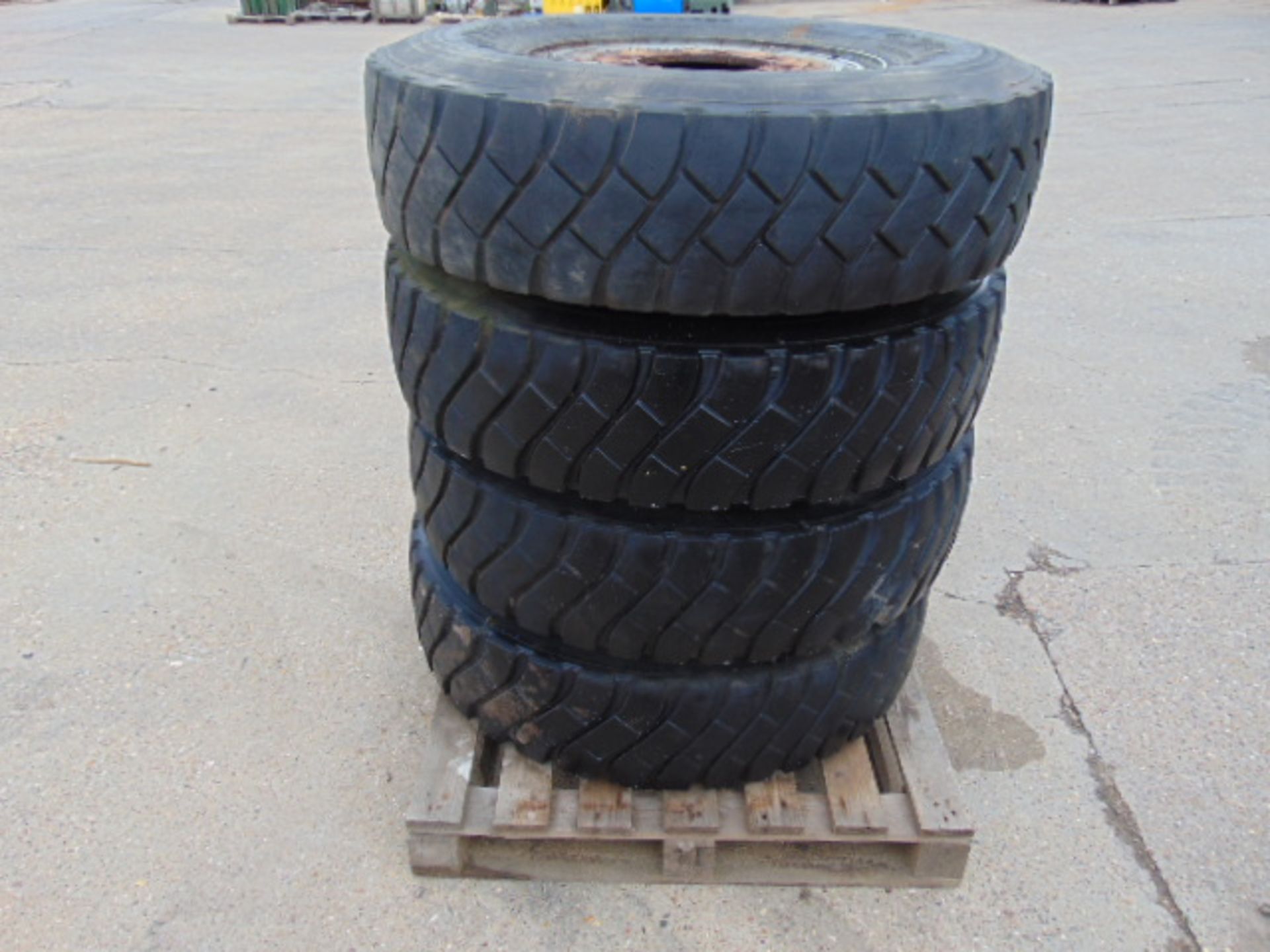 4 x Goodyear 12.00 20 Tyres complete with 8 stud rims - Image 2 of 5