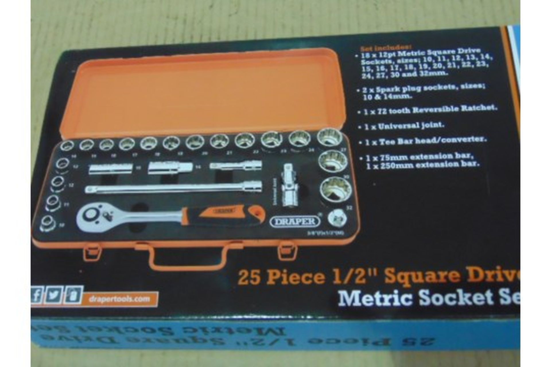 Draper Retro Edition 25pc 1/2" Metric Socket Set - Image 7 of 9